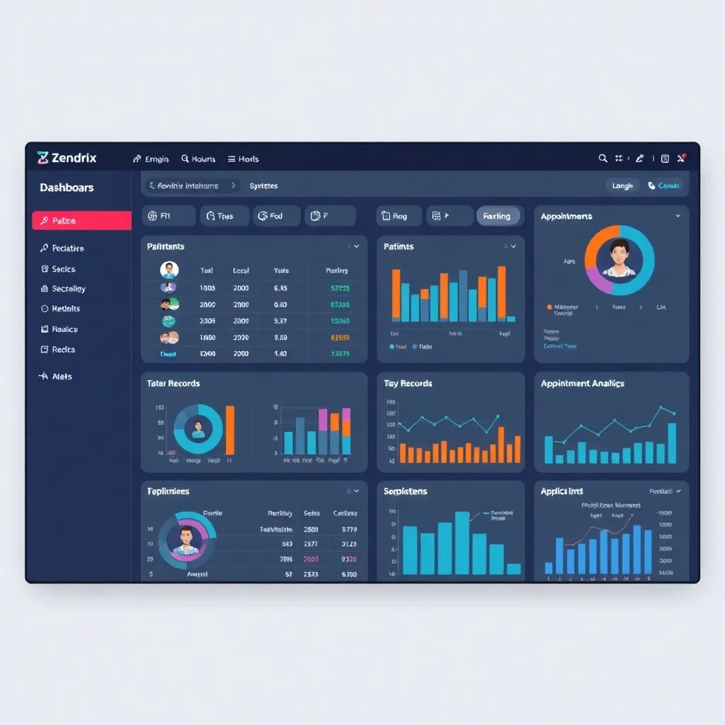 Healthcare management system dashboard with patient records, appointment scheduling, and medical analytics developed by Zendrix Infotech